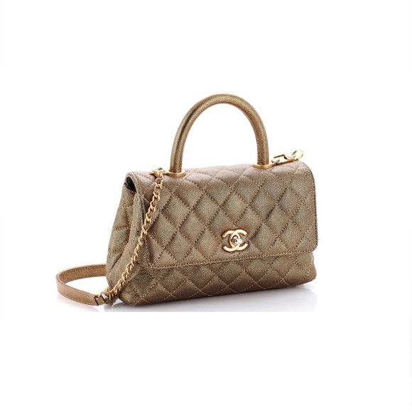 CHANEL Caviar Quilted Mini Coco Top Handle Flap Bag Metallic Gold Hardware - Picture 2 of 16